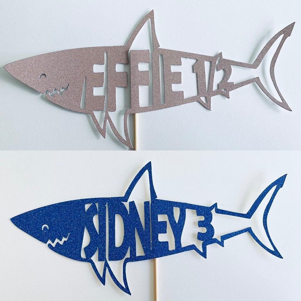 Resplendent Aurora | Personalised Shark Happy Birthday Cake Topper