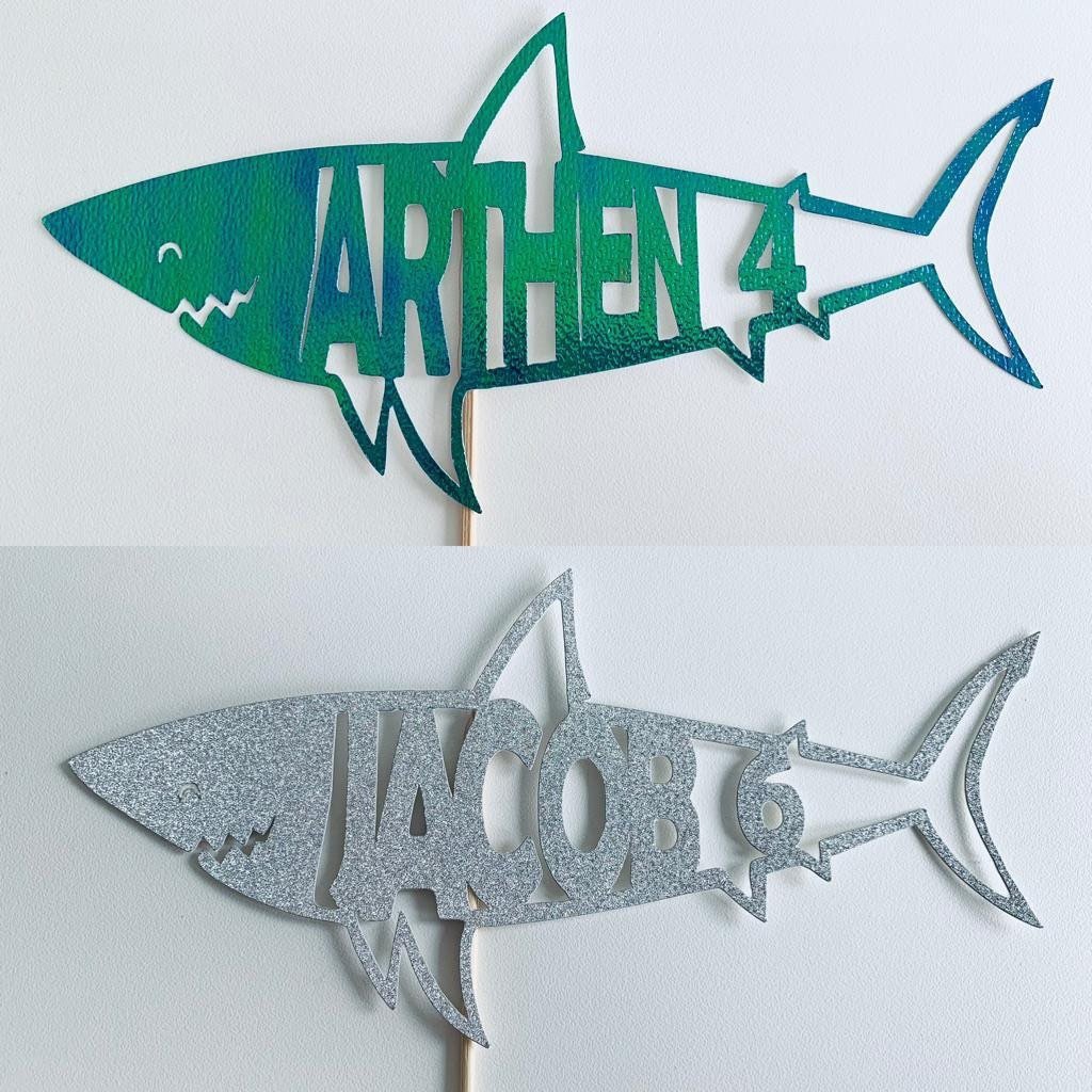 Resplendent Aurora | Personalised Shark Happy Birthday Cake Topper