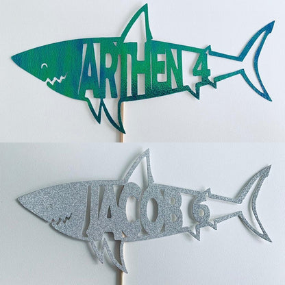 Resplendent Aurora | Personalised Shark Happy Birthday Cake Topper