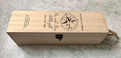 Personalised The Adventure Begins Mr & Mrs Engraved Wooden Wedding Wine Bottle Gift Box - Resplendent Aurora
