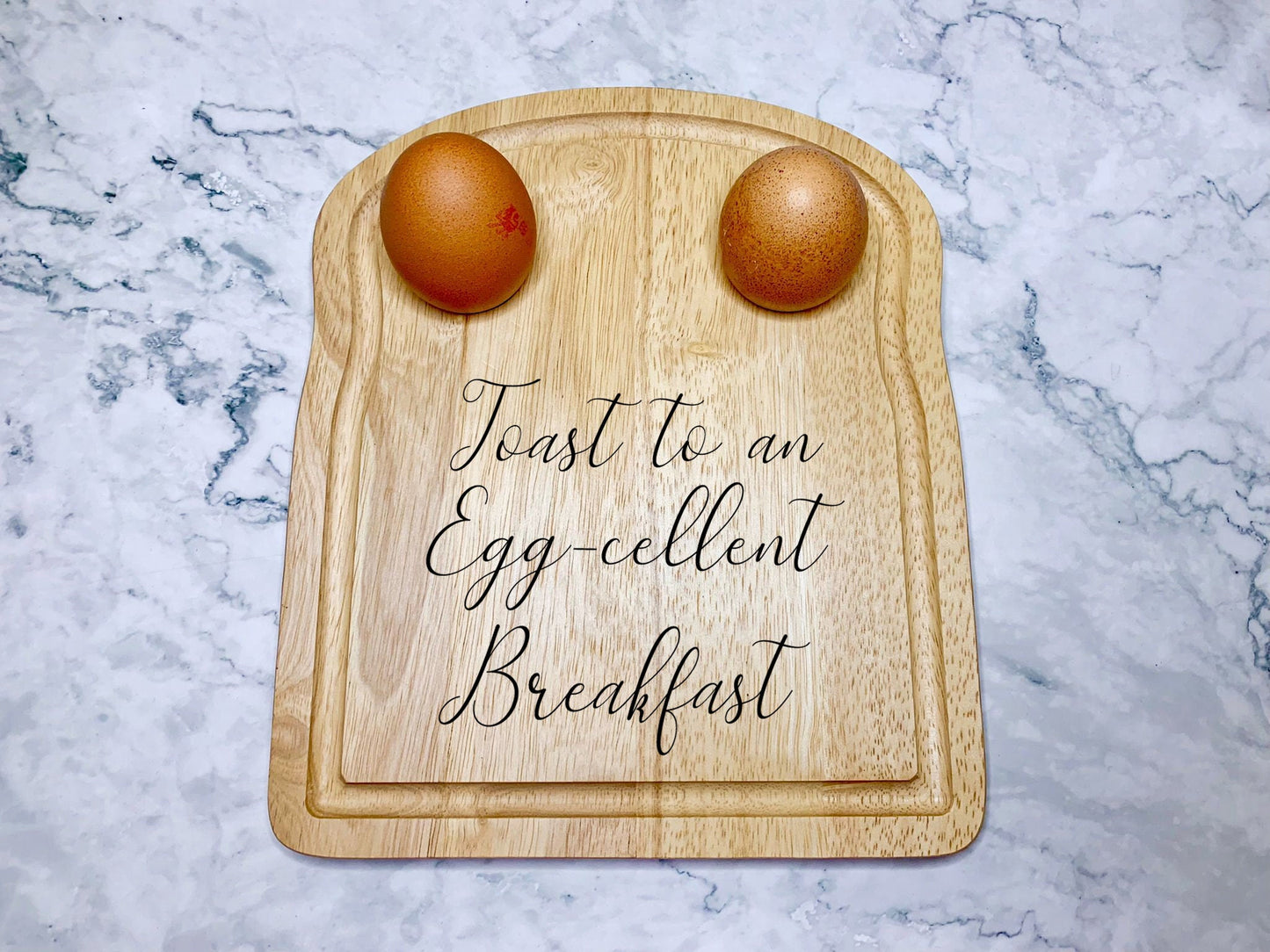 Personalised Toast to an Eggcellent Breakfast Egg Pun Engraved Wooden Egg and Toast Breakfast Board - Resplendent Aurora