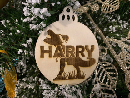 Resplendent Aurora | Personalised Wooden Dinosaur T-Rex Christmas Bauble