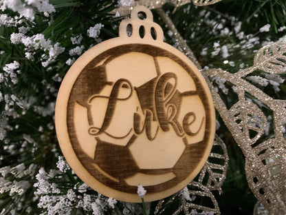 Personalised Wooden Football Christmas Bauble - Resplendent Aurora