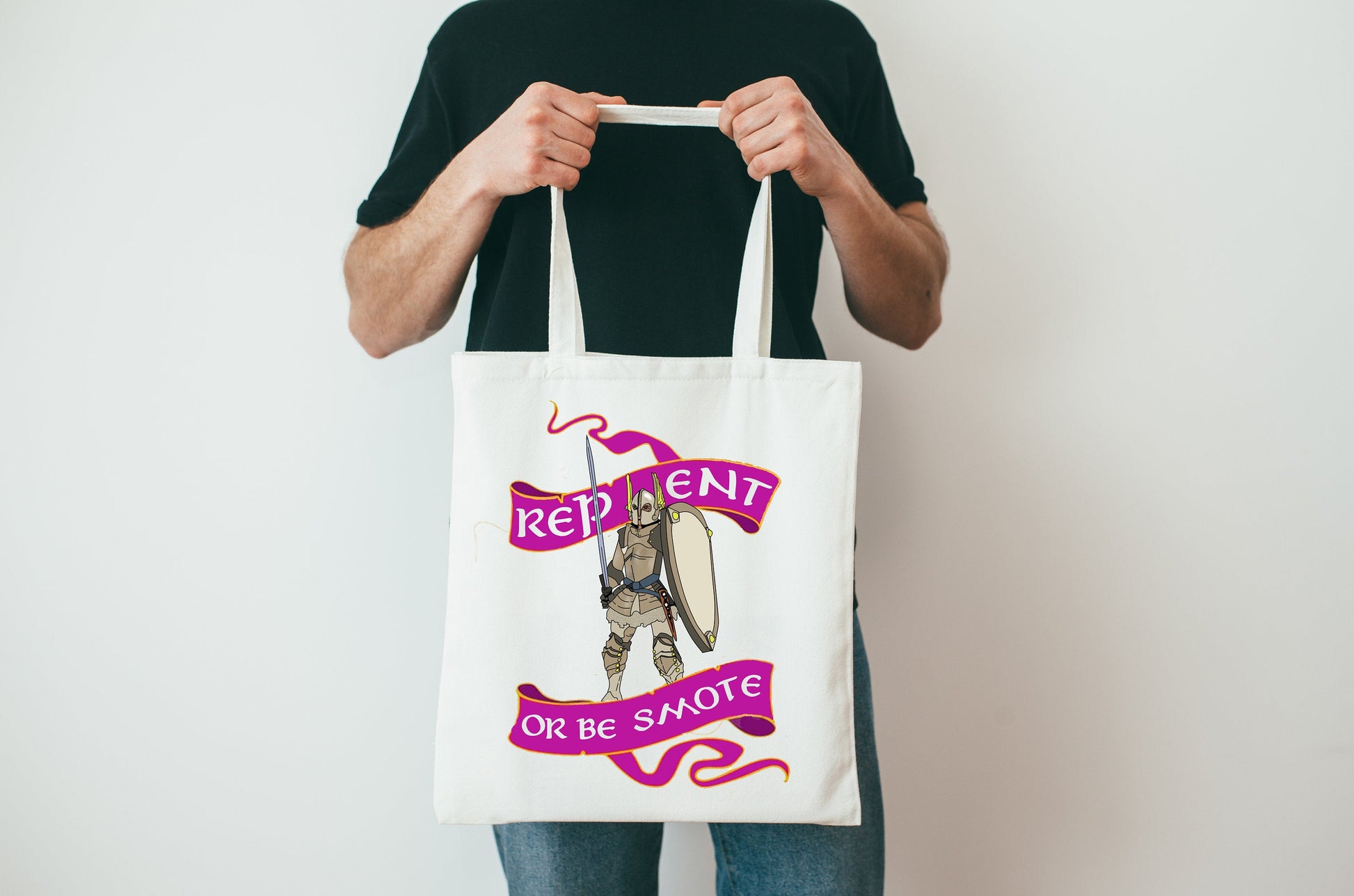 Repent or be Smote Paladin D&D White Tote Bag - Resplendent Aurora