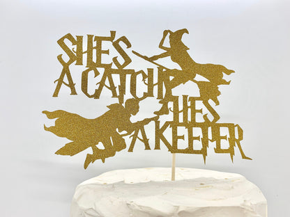 Resplendent Aurora | Shes a Catch, Hes a Keeper Engagement Wedding Cake Topper