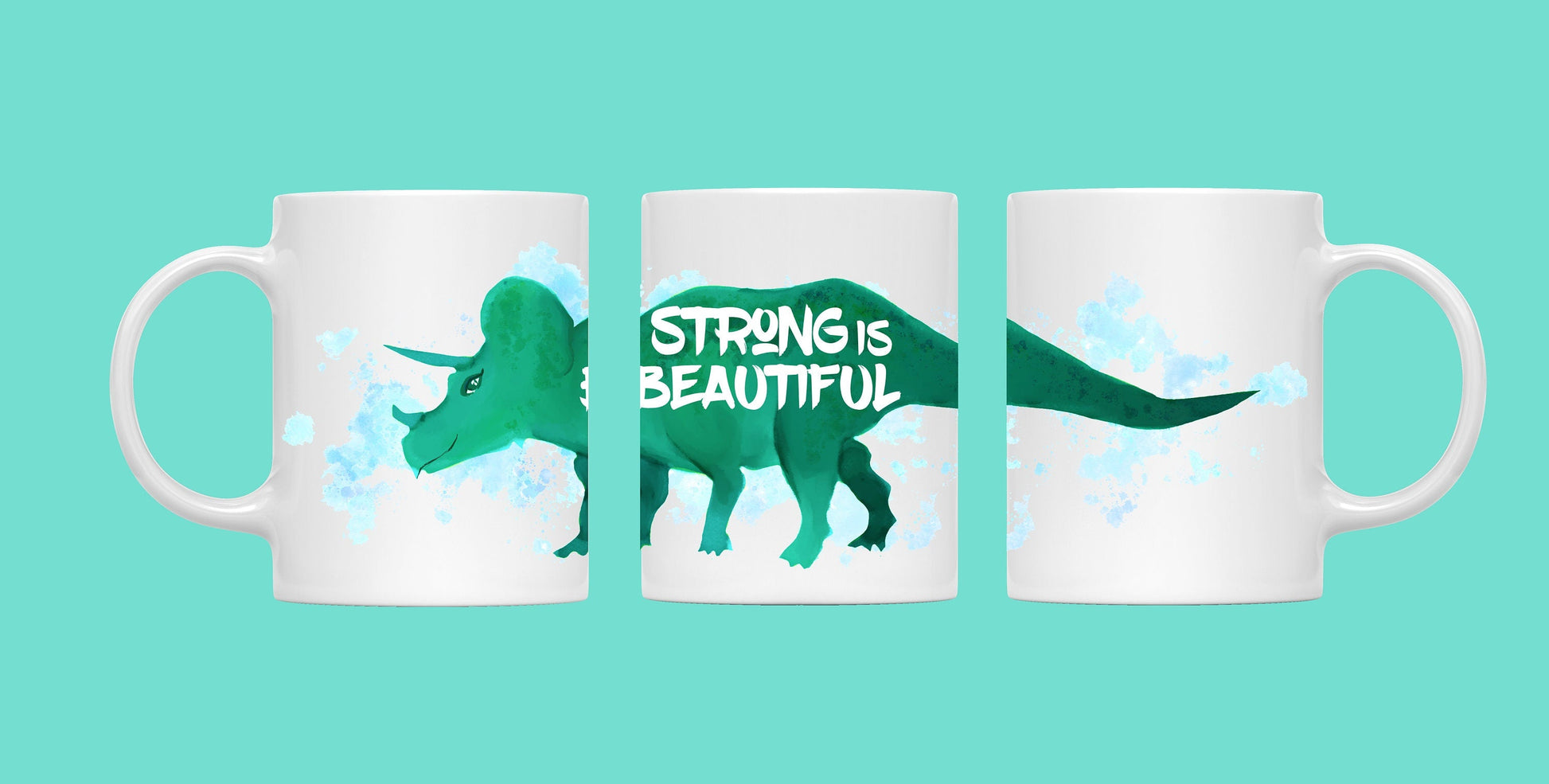 Strong is Beautiful Triceratops Dinosaur Mug - Resplendent Aurora