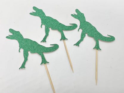 Resplendent Aurora | T-Rex Dinosaur Cupcake Cake Toppers, 12 Pack