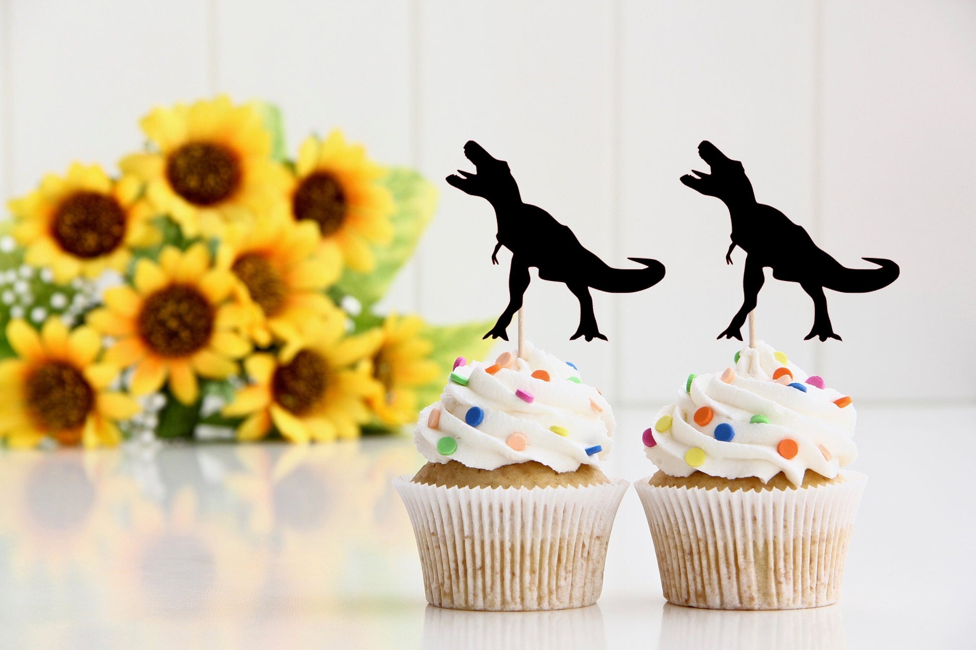 Resplendent Aurora | T-Rex Dinosaur Cupcake Cake Toppers, 12 Pack