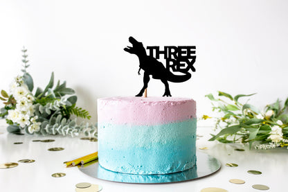 Resplendent Aurora | Three Rex 3rd Third Birthday T-Rex Cake Topper